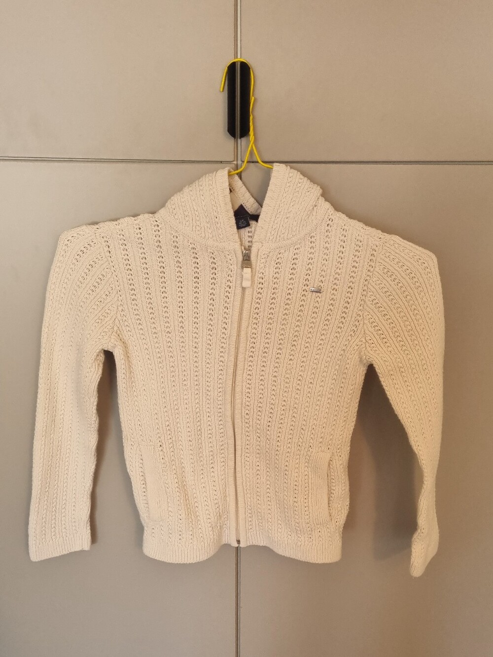 Tommy Hilfiger Off white/cream Knit Zip-Up Hooded Kids Jacket